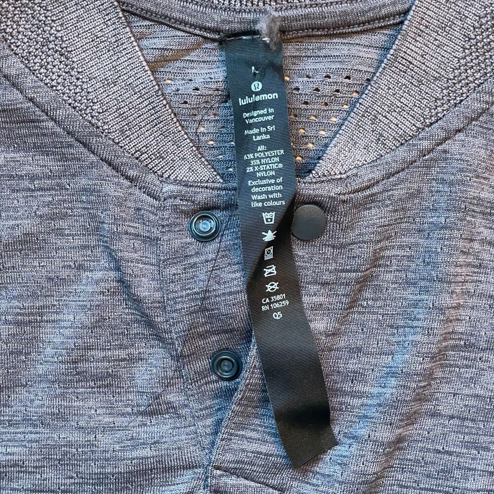 Lululemon Metal Vent Breathe Polo Men Size Large Shirt Graphite Grey Performance - Picture 5 of 9